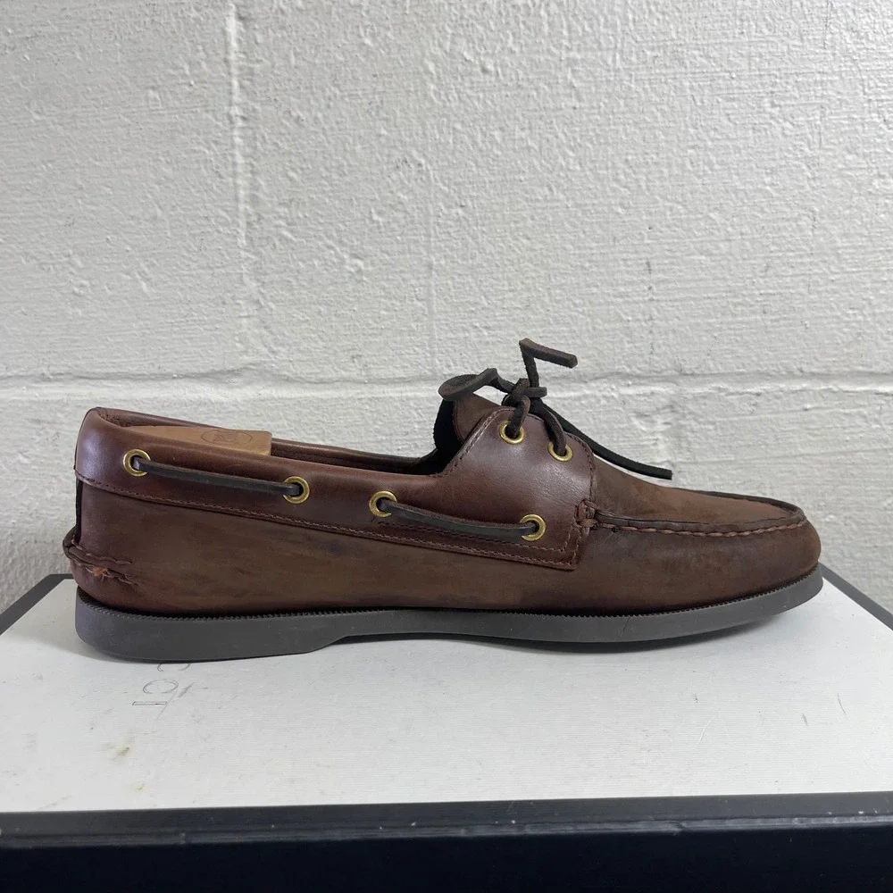 Sperry Top Sider 0195412 Brown Leather Boat Shoe 2 Eye‎ Slip On Men's Size 10 M